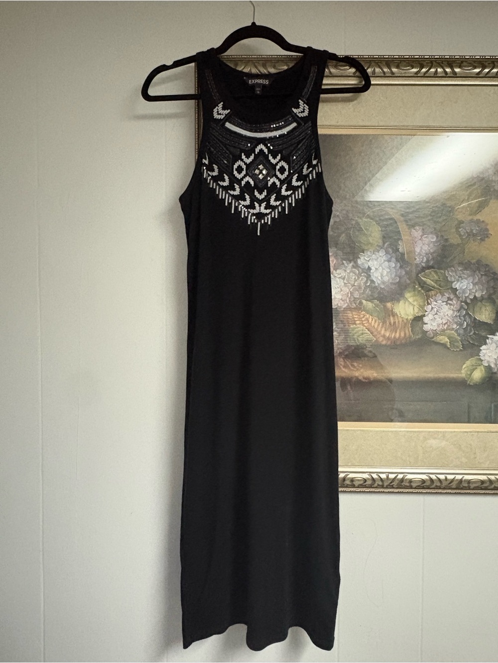 Express Black Maxi Dress with White Embellished Neckline
